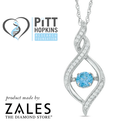 'Cure Pitt Hopkins' Blue Topaz and White Sapphire Double Helix Necklace